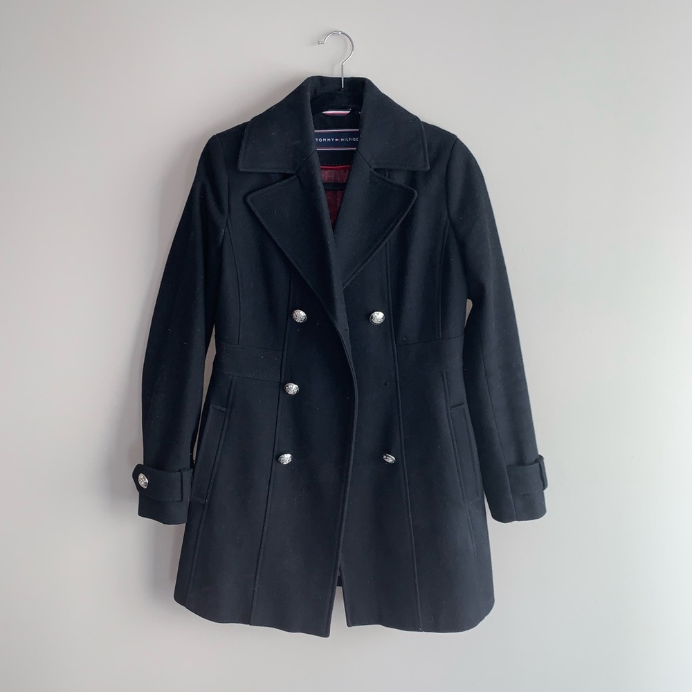 Tommy Hilfigir Black Pleated Pea Coat